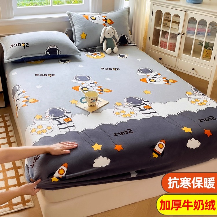 Niños caricaturas leche cama de terciopelo de invierno una sola pieza de terciopelo de colchón grueso cubierta de cama de terciopelo de coral cubierta de niño