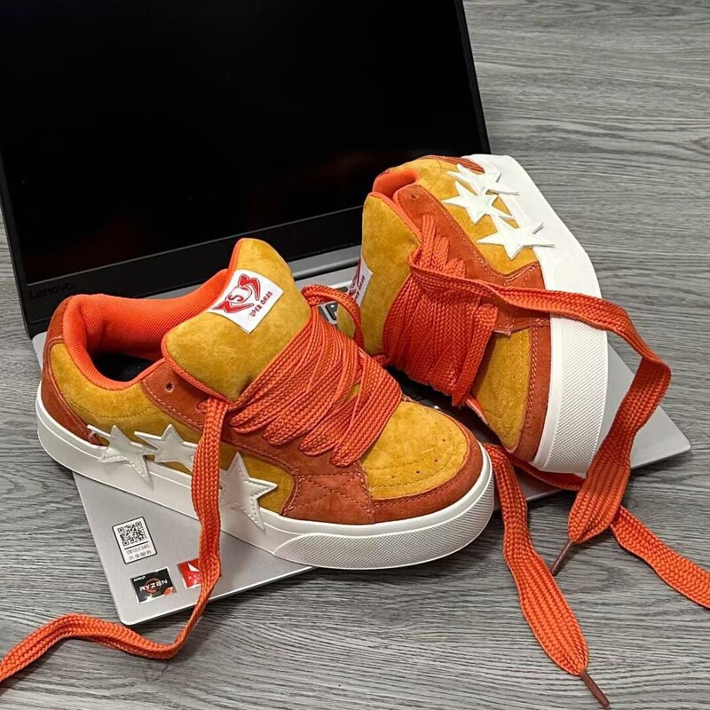New Orange Stitching Stars Skateboard Shoes Women's Chic Niche Design High Street Fashionable sneaker Low Shoes