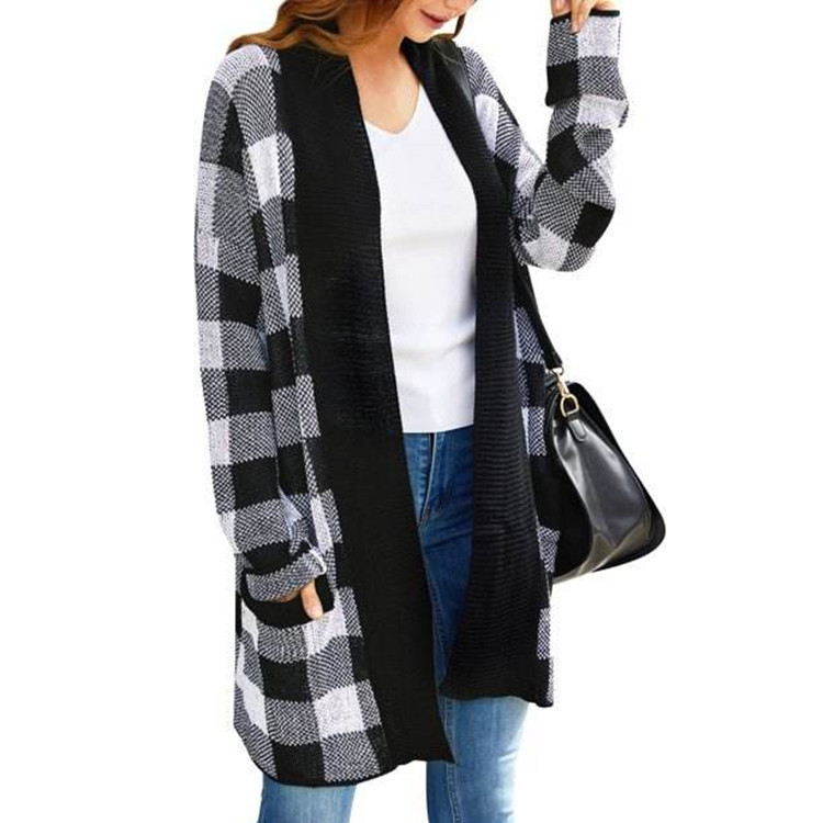 ヨーロッパとアメリカの貿易婦人服 AliExpress Amazon eBay 新しい大きいサイズのチェック柄ポケット長袖セータージャケット女性用|undefined
