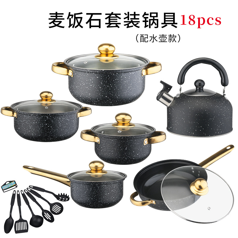B형-18PCS 금손잡이(메디컬스톤 논스틱튀김(16cm/18cm/20cm/22cm/24cm/주전자) + 식기류)