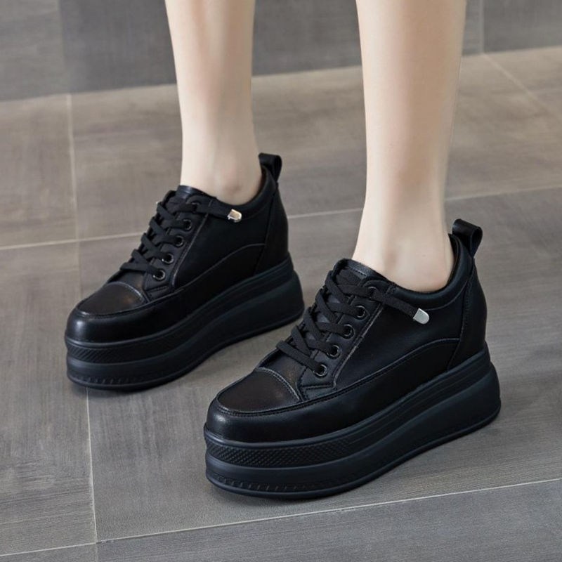 Autumn universal white sneakers with hidden heel platform with…