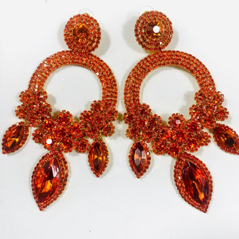 Ethnic Style Oval Water Droplets Rhinestone Drop Earrings Crystal Earrings 1 Pair