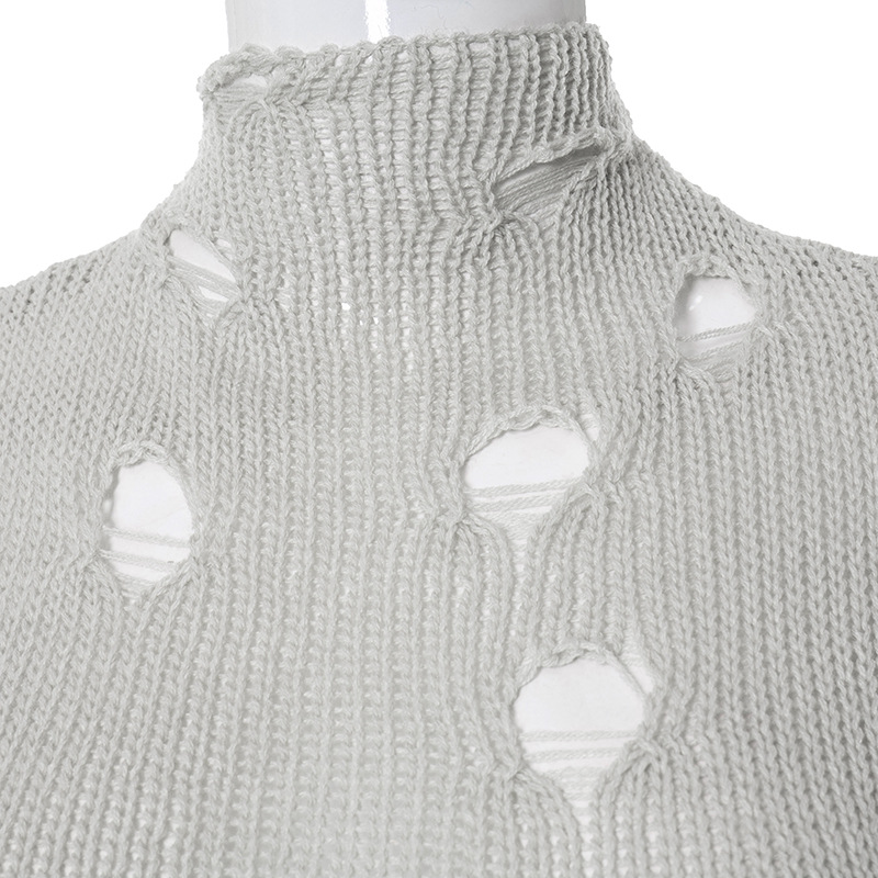 Women Clothing Autumn Winter Holes Long Sleeve Back Strap Woolen Long Conjoined Trousers