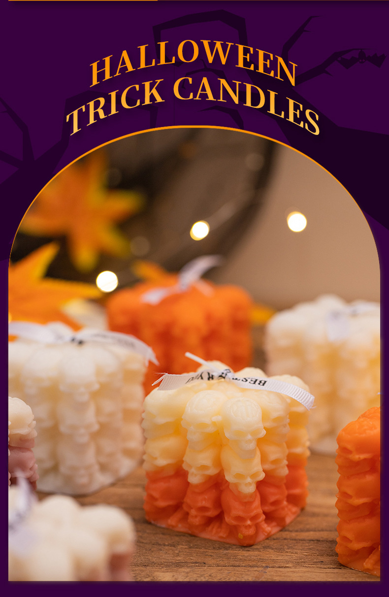 万圣节骷髅魔方南瓜香薰蜡烛手工造型骷髅头蜡烛跨境万圣节摆件详情8