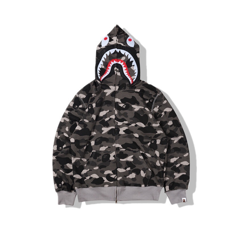 2025 [健康布] 3D デジタル印刷 Bape ブランド シャークヘッド スウェットシャツ メンズ カップル ジッパー カーディガン ベルト付き|undefined