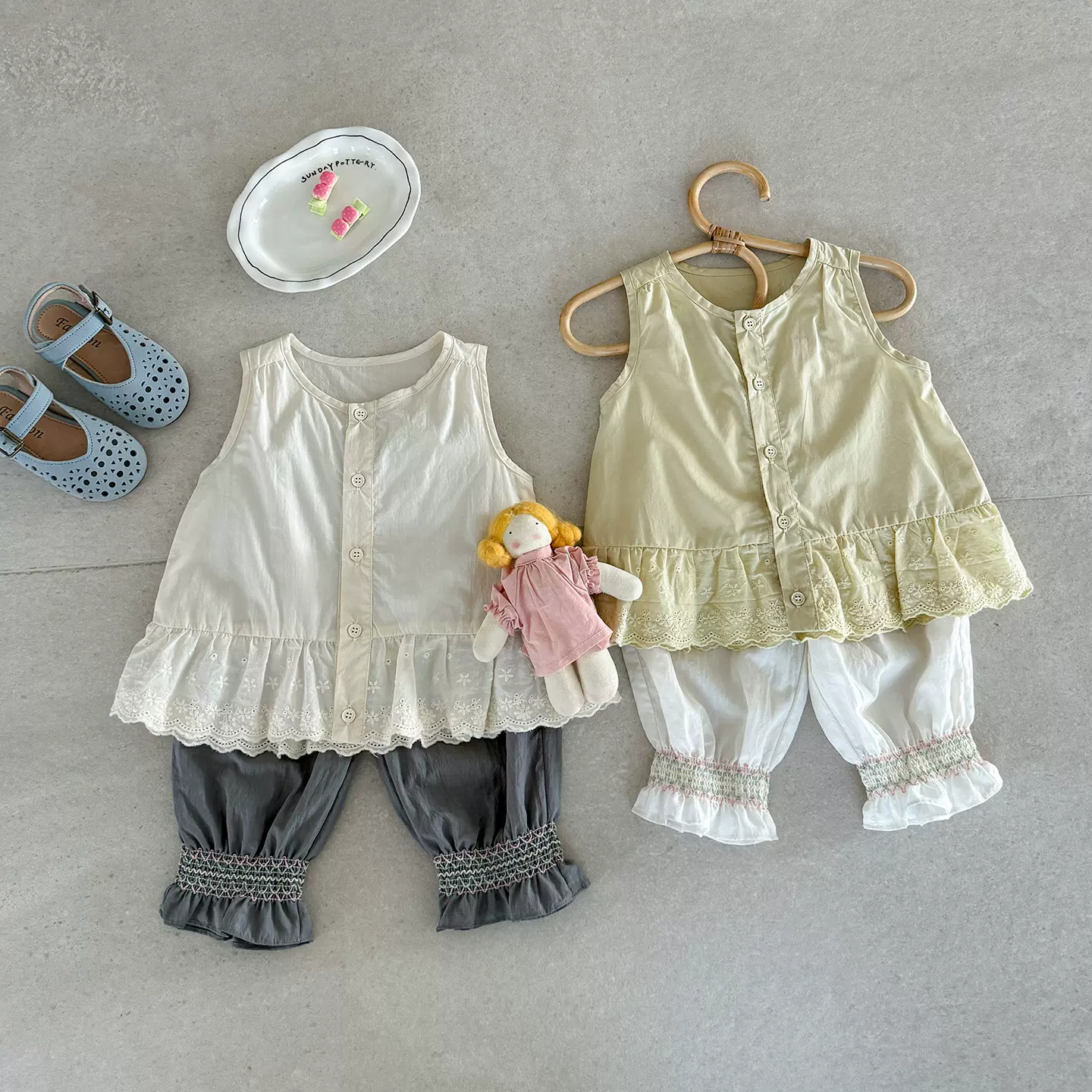 一岁宝宝衣服女童套装韩系百搭无袖娃娃衫七分裤两件套婴幼儿夏装