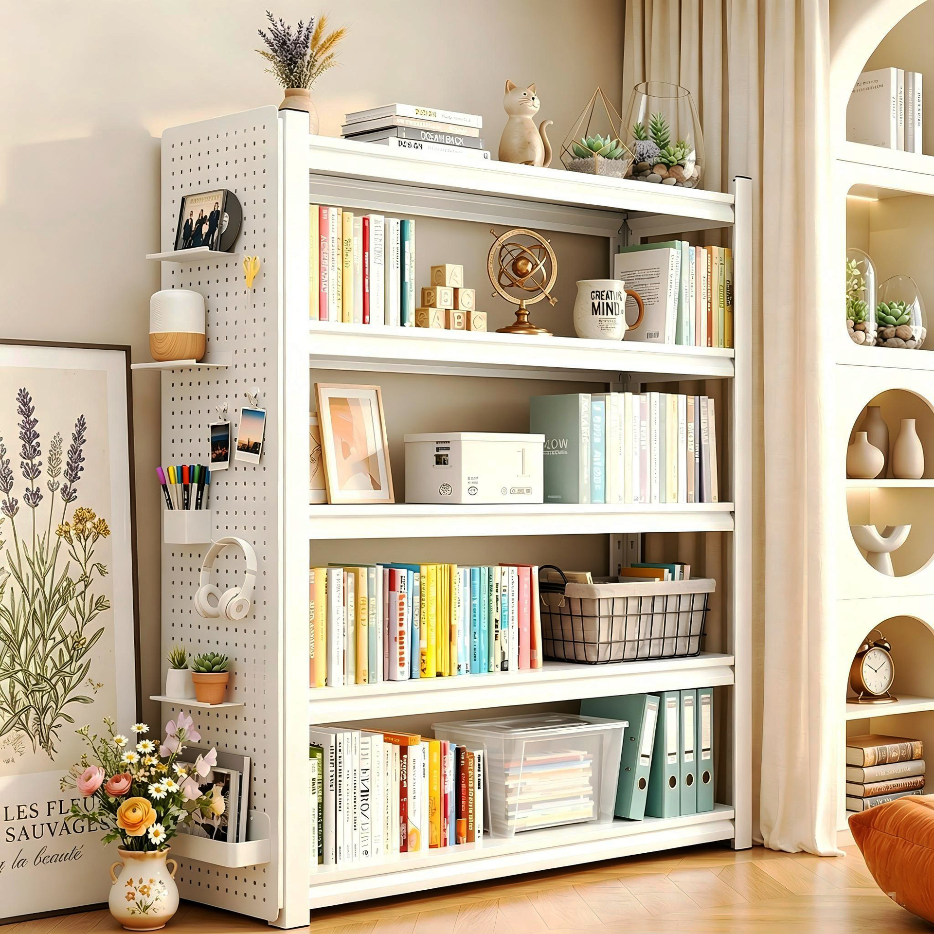 Estante de hierro forjado doméstico estante de almacenamiento fácil de aterrizar estante de almacenamiento multicapa estante de acero estante de libros pintados para niños estante de libros