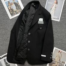 小西装外套女春秋冬季2023新款炸街设计感小众黑色加厚西服