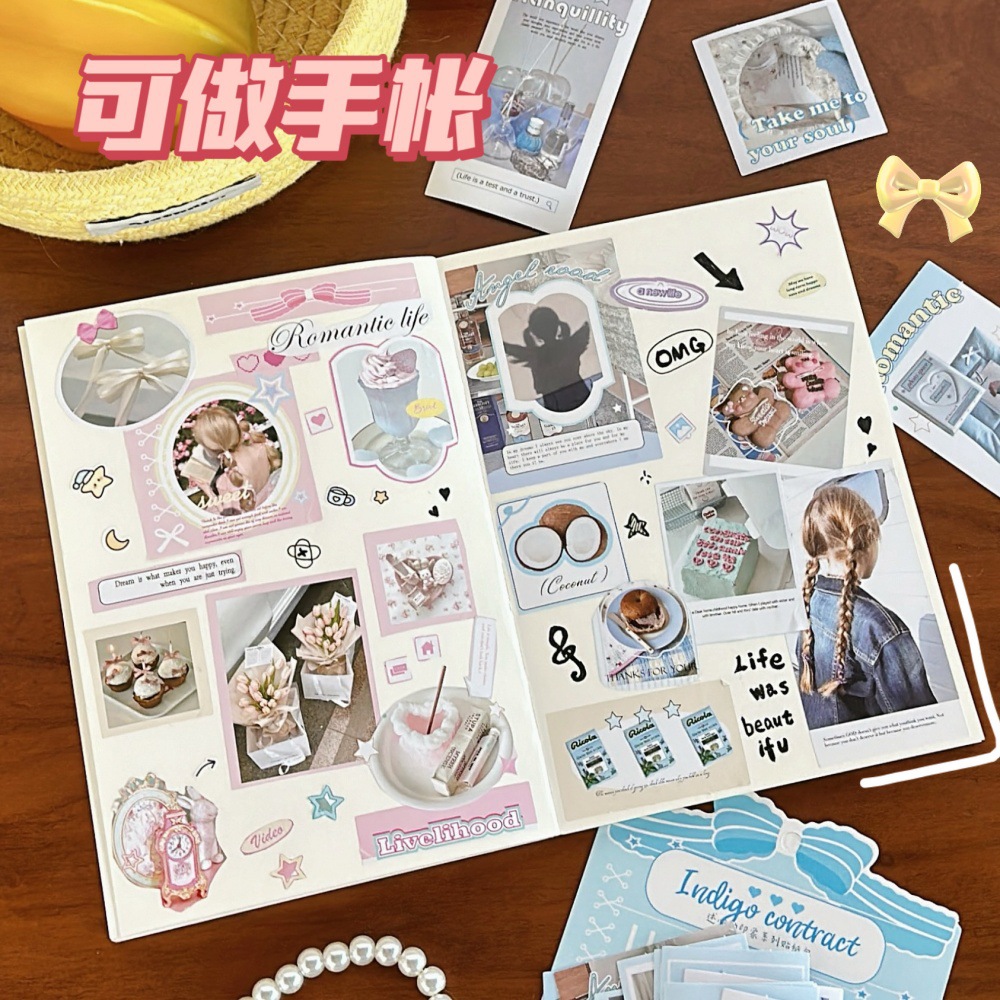 Nuevo paquete de impresión cardíaca de la serie de pegatinas de la niña inseng paquete de materiales coreanos 4 collages de tarjetas base