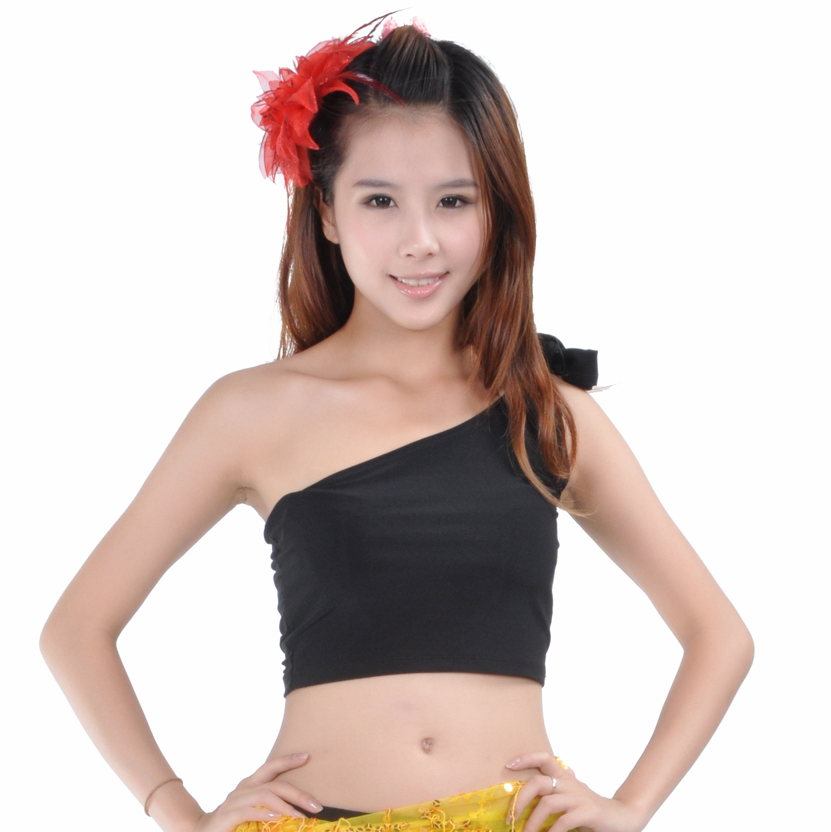 블랙 원 숄더 탑