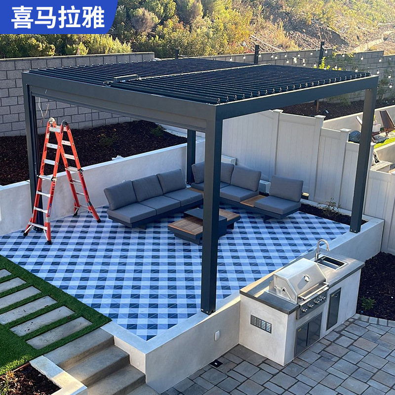En stock aleación de aluminio eléctrica Louver Pavilion jardín impermeable patio eléctrico Flip Louver aleación de aluminio Pavilion