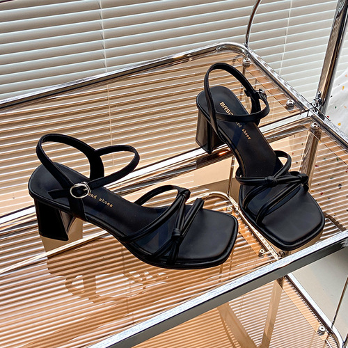 Women's Summer Outwear 2025 Flat Sandals with Side Strap High Heels, Fairy Style Square Toe, Compatible with Dresses