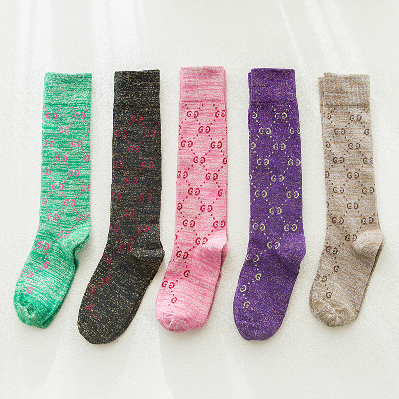 Four seasons women's socks long gold and silver bright silk color…