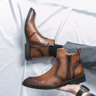 Cross-border AliExpress High-top Leather Boots Men's British Color-polished Casual Martin Boots Men's plus size Fashion Trend Ankle Boots 68
