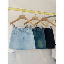 包臀小个子牛仔短裙弹力女2025显腿长短款学院风a字裙子春季新款