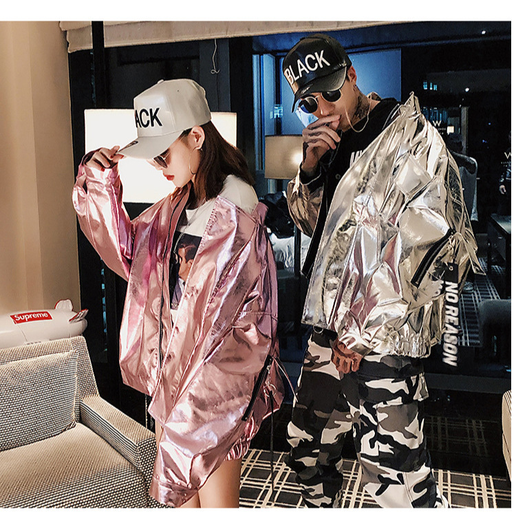 Good Quality Celebrity-Style Hip-Hop Silver Shiny Leather Jacket for Women Trendy Brand Outerwear for Men and Women Special Price