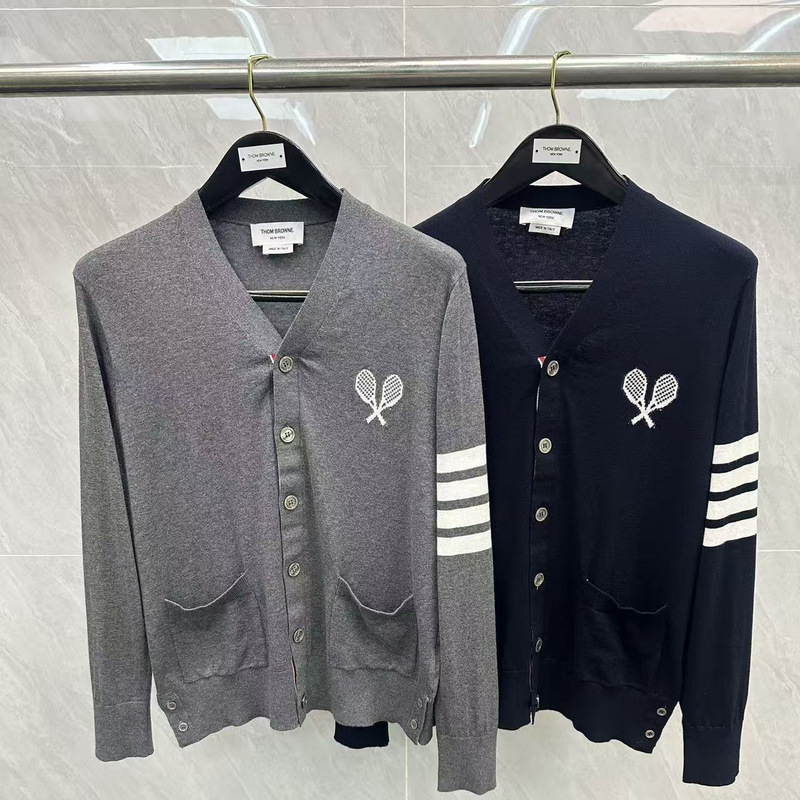 Directly from the Manufacturer: Tb Tennis Racket V-Neck Four-Stripe Cardigan, Casual Versatile Unisex Long-Sleeve Knit Sweater Directly from the Manufacturer: Tb Tennis Racket V-Neck Four-Stripe Cardigan, Casual Versatile Unisex Long-Sleeve Knit Sweater