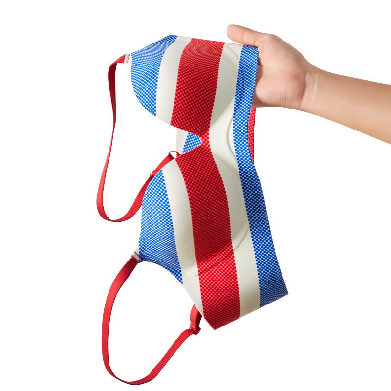 Sin anillo de acero rojo, blanco y azul tres colores sin marca ropa interior conjunto polong lateral fijo almohadilla interior brassiere delgado al por mayor