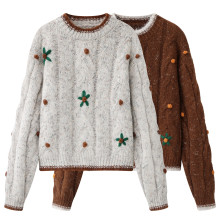 2025冬季新款重工钩花圆领软糯毛衣女宽松套头针织衫Y0221029018