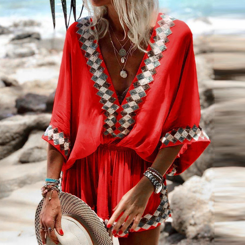 2026 cross-border European and American beach long skirt printed large swing dress foreign trade Remai women's clothing Simia style ready stock