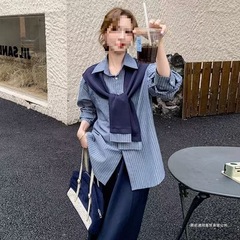 早春秋季盐系减龄穿搭一整套女士开叉半身裙披肩衬衫休闲两件套装