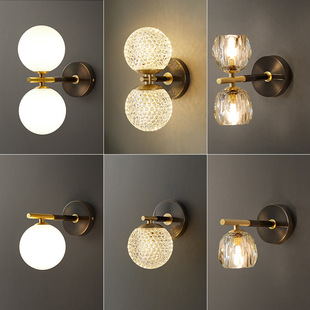 All Copper Modern Simple Wall Lamp Bedroom Bedside Decorative Lamp Living Room Study Wall Lamp Light Luxury Living Room Balcony Lamps