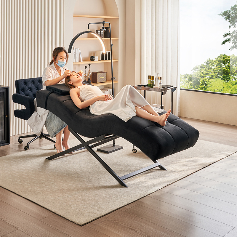 Cama de pestañas tipo S, cama de belleza, salón de belleza, sillón ergonómico, cama de pestañas ajustable