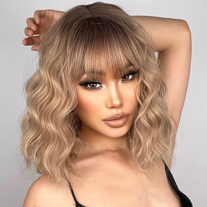 Water Ripple Black Gradient Gold Full Wig Synthetic Fiber Full Wig European and American Foreign Trade Cross-Border Hot-Selling Long Curly Hair Water Ripple Black Gradient Gold Full Wig Synthetic Fiber Full Wig European and American Foreign Trade Cross-Border Hot-Selling Long Curly Hair