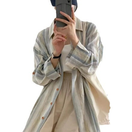 Striped Sunscreen Blouse Jacket for Women - Early Autumn 2024 New Arrival - Thin, Loose French Style Top with Design Sense, Unconventional Shirt