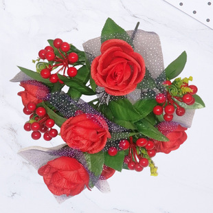 11 head artificial flower rich fruit red fruit rose silk flower wedding decoration home supplies table decoration factory hand flower
