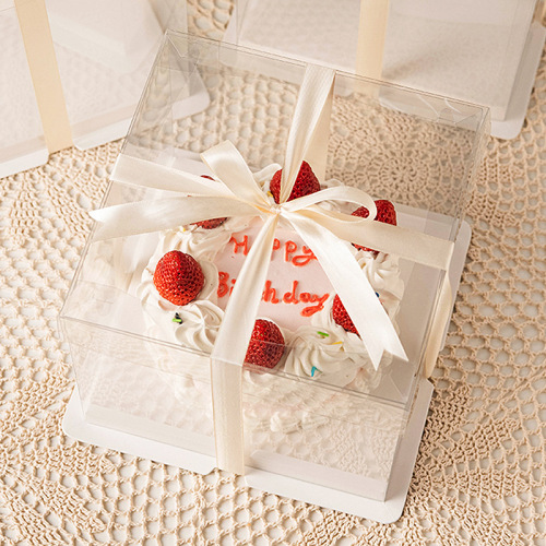 Square transparent cake box 10-inch double-layer height birthday three-in-one birthday baking packaging box wholesale