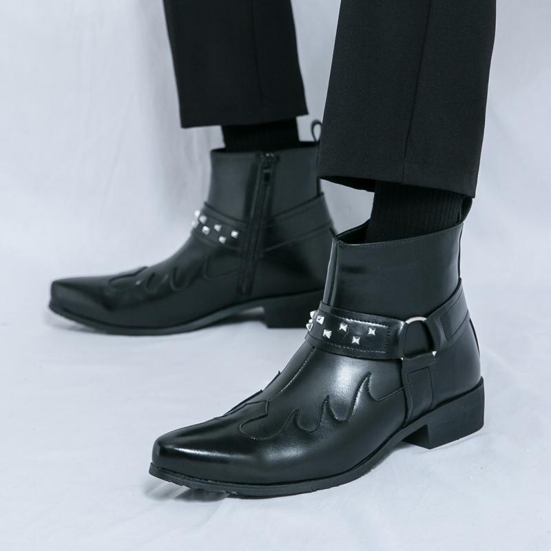 Botas de cuero de caballero mongol para hombres, botas retrógradas británicas para hombres, remaches de altura, botas Chelsea para hombres