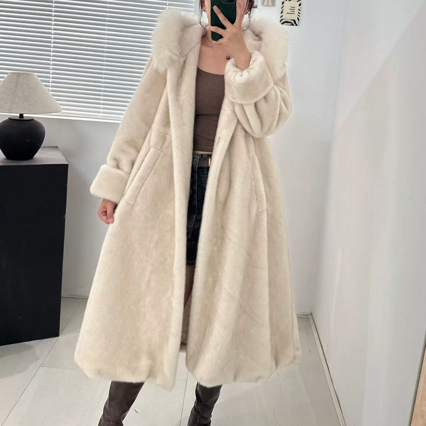 穿到200斤！新款仿水貂环保毛外套仿皮草中长款大衣女士跨境欧美