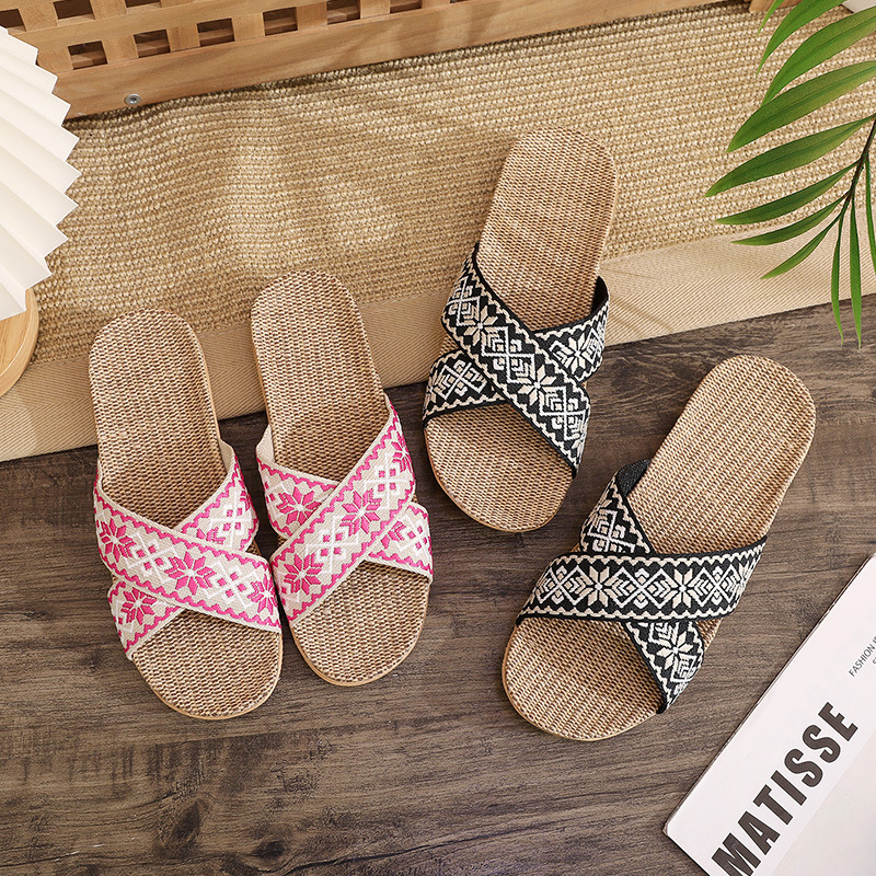 Linen Slippers Home Couple Indoor Wood Floor Home Non-slip Thick Bottom Slippers for Men and Women Summer Slippers Wholesale