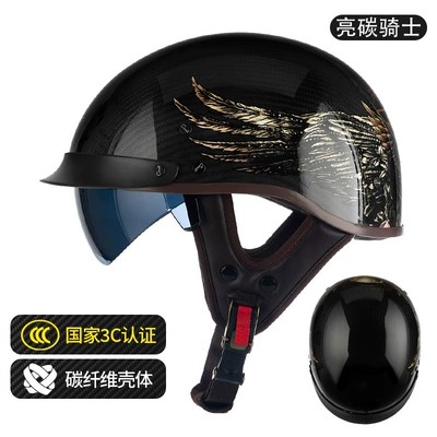 Half Helmet Retro Helmet Men's, Motosiklet kaskı (dəbilqə) - 015-bright-carbon-knight-includes-cycling-face-mask-uv-black-lens-m