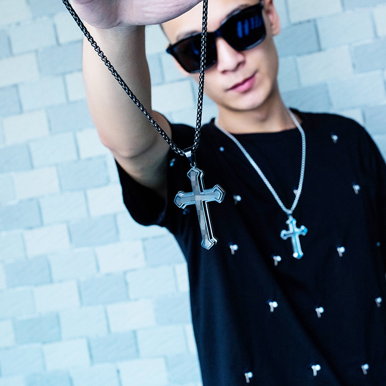 欧美跨境热销饰品 钛钢男士项链 三层潮男吊坠 饰品