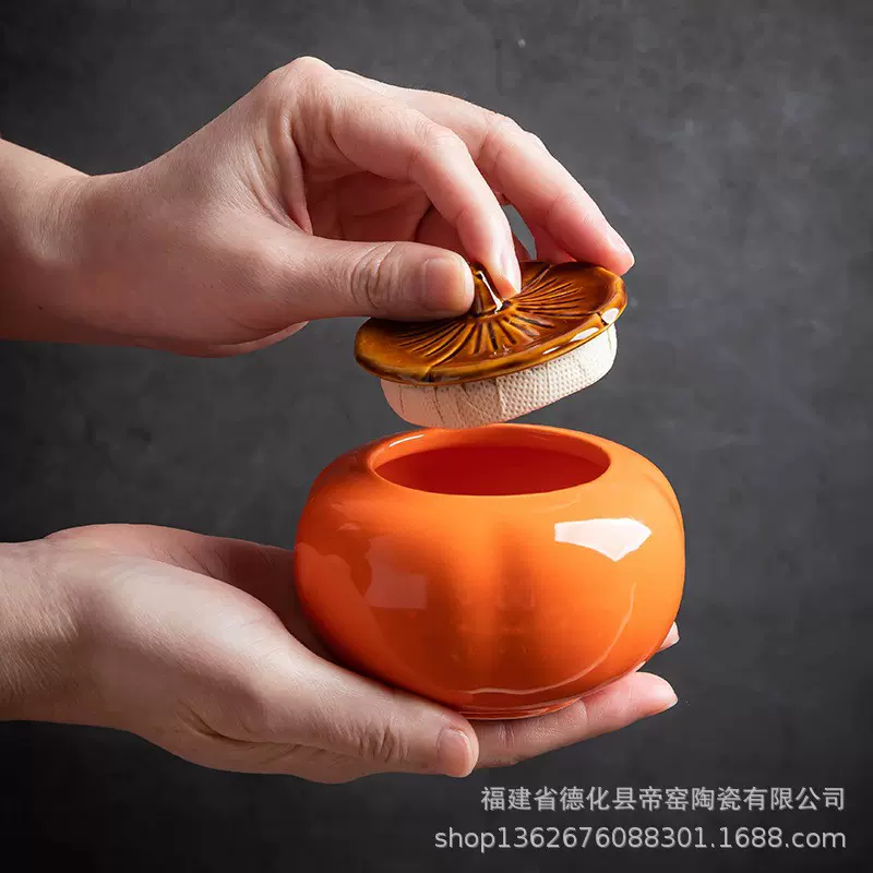 找工厂柿子陶瓷茶叶罐柿柿如意罐密封罐家用小号茶叶罐储茶罐定制