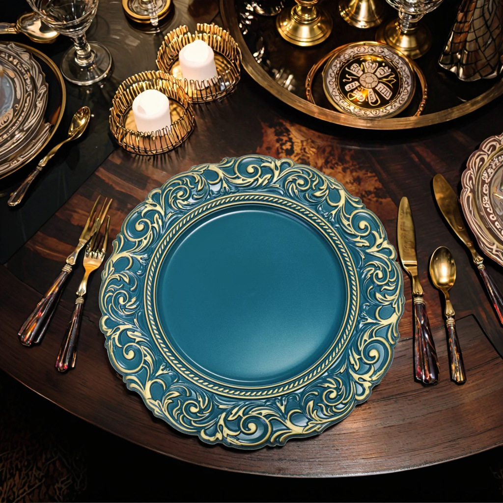 Fábrica de suministro de platos retro europeos almohadillas de banquete diseño artesanal de alta calidad platos antiguos fabricantes de platos grandes