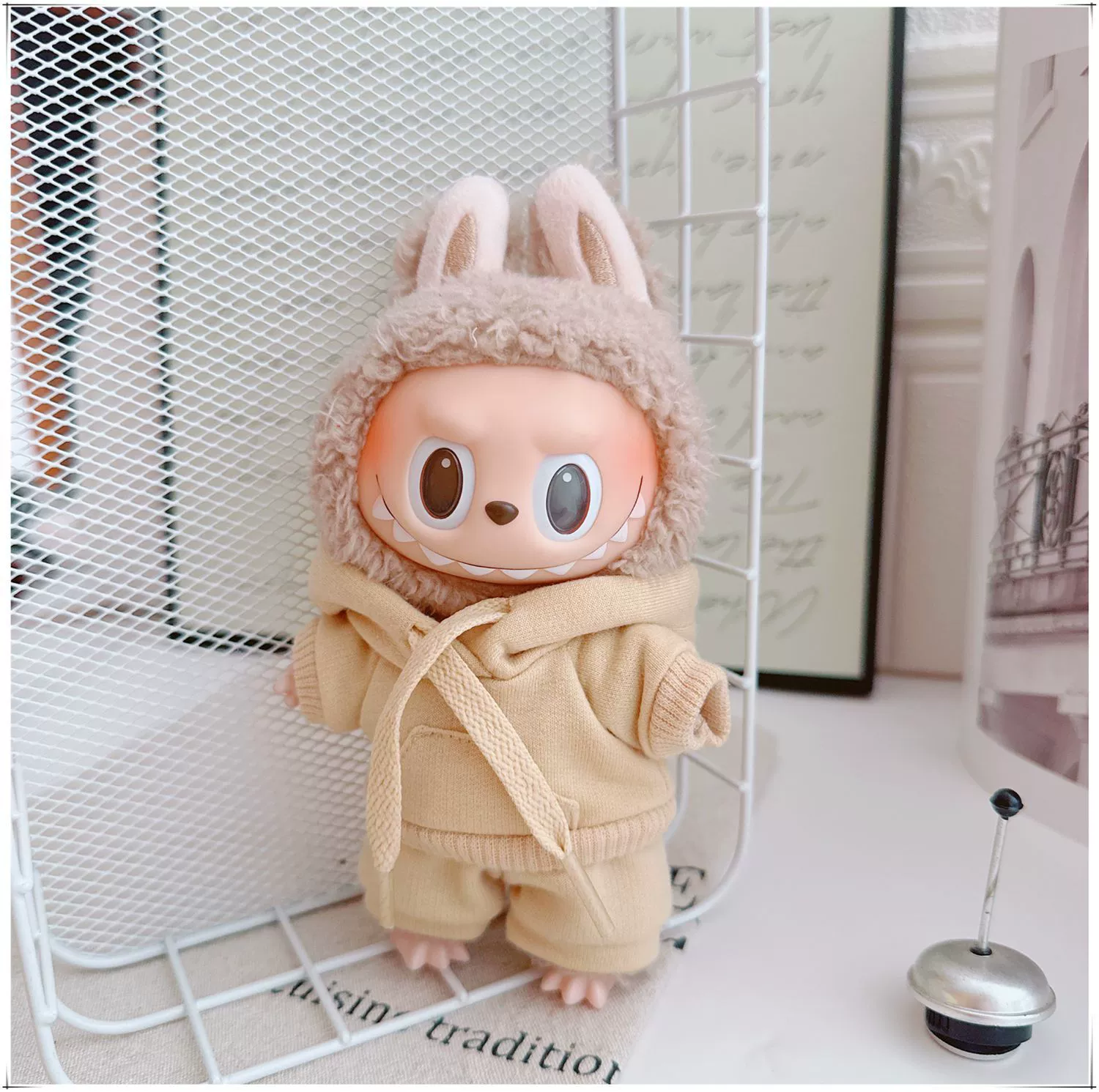 17см кукольная одежда Labubu, 10см хлопковая кукла Микки семейная черная, белая и серая модная толстовка худи штаны