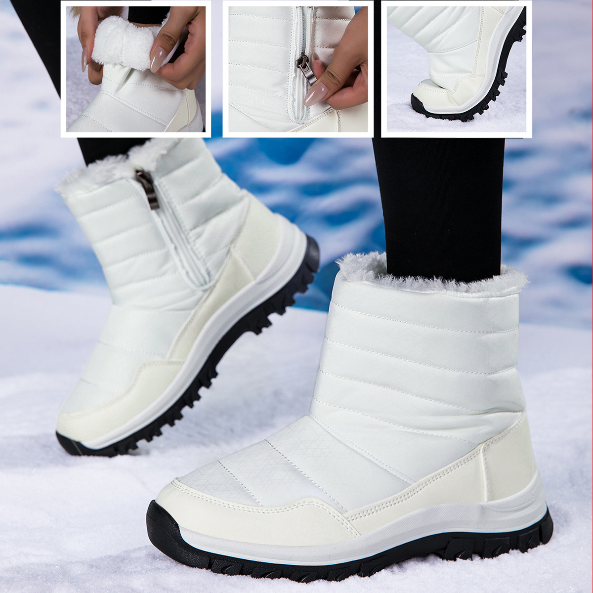 Botas de Nieve y Senderismo Térmicas de Cuero Sintético y TPR Antideslizante para Invierno