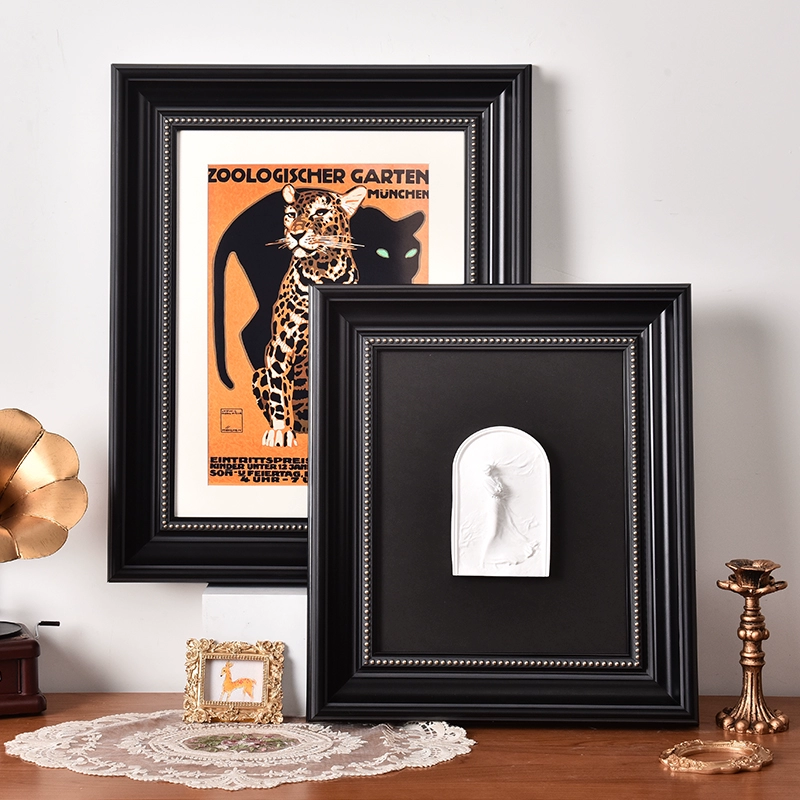 Черная фоторамка в европейском французском стиле середины века с картонной рамкой, скульптура, гипсовая статуя, рамка для ретро-картины маслом