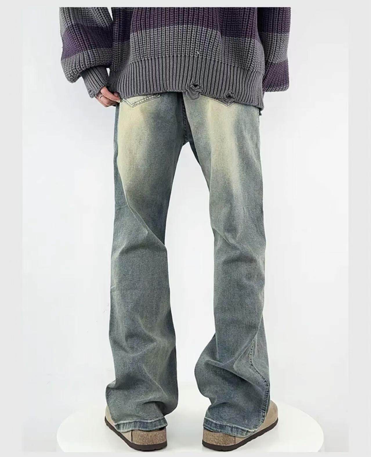 Jean droit délavé vintage avec évasement subtil – Pantalon en denim extensible (taille basse, détails peints à la main, tenue décontractée printanière, tailles M à 4XL)_voghion.com