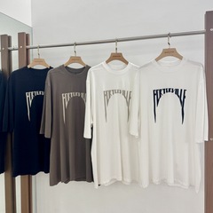 暗黒高街風高品質潮牌プリントtシャツ男女同型丸襟大サイズメンズゆるい半袖上着