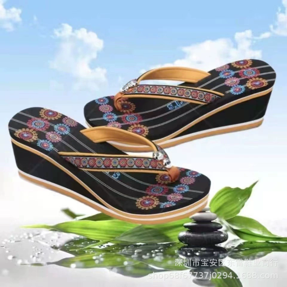 Ethnic summer fashionable flip flops, slide platform, beach slippers