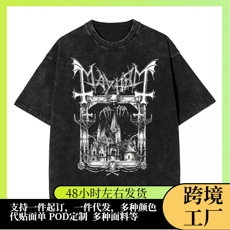 Washed T Shirt Mayhem Death Metal Hip Hop Vintage T Shirt High Street Heavy Black Music Street Clothing Tops Tees