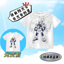 天猫抖音质量钢铁侠紫外线光变卡通儿童变色T恤夏季童装夏季短袖