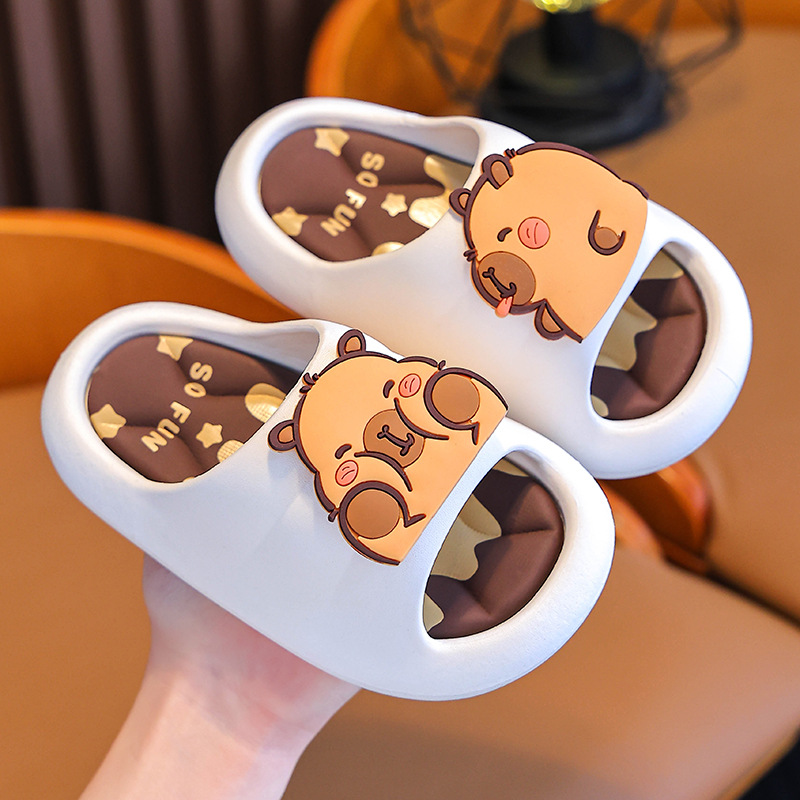 Capibara zapatillas para niños de verano anti-derrapatas con suela suave para niños de baño interior zapatillas de dibujos animados para casa