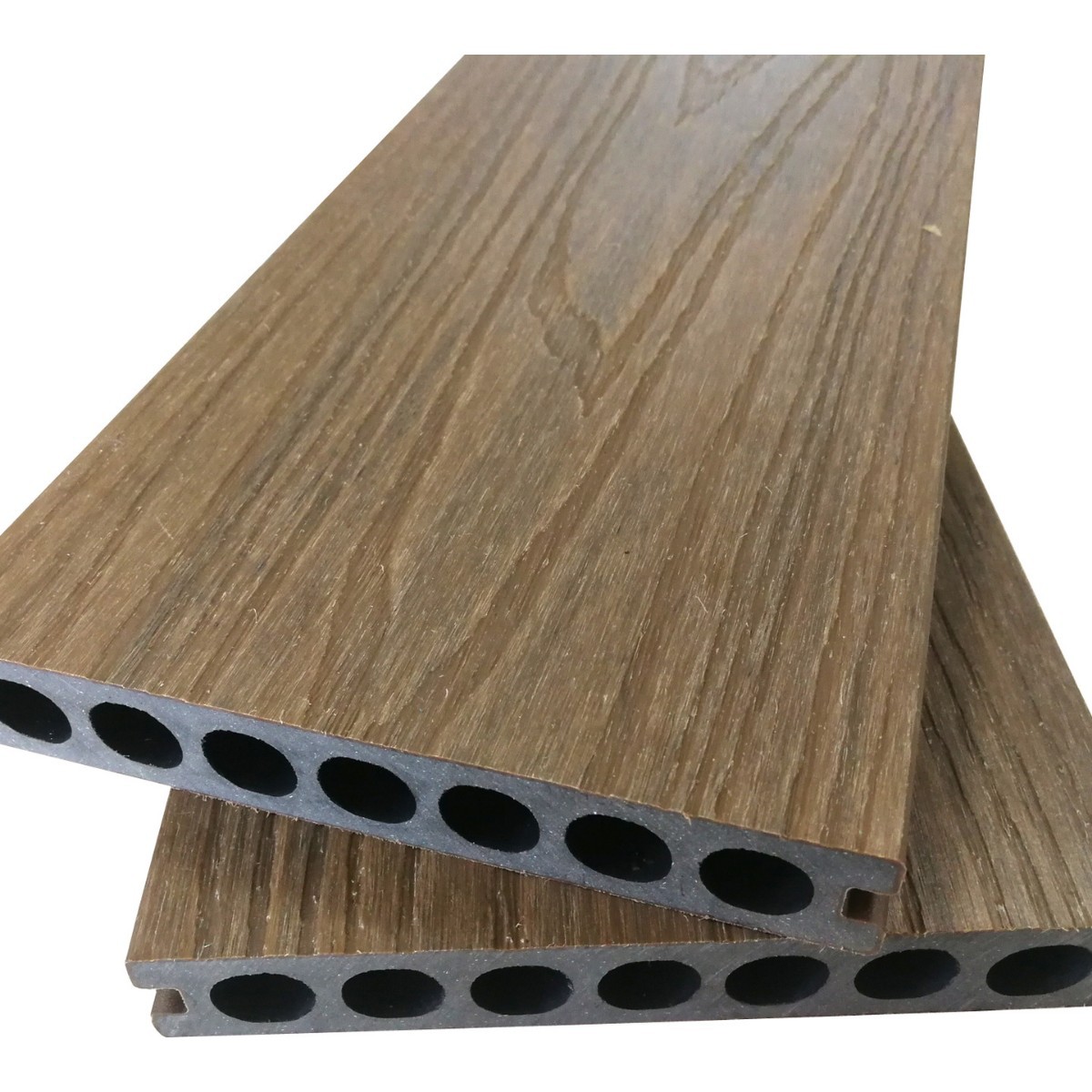 Segunda generación co-extruida madera-plástico piso al aire libre agujero redondo plástico piso de madera patio jardín 138*23 decoración al aire libre anti-corrosión