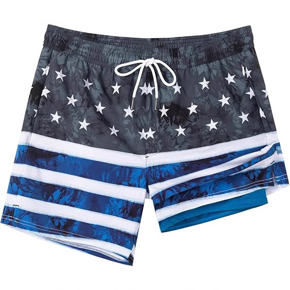 Men's Swim Trunks with Compression Lining Swim Shorts Quick-drying Swimsuit Swimsuit Zipper Pocket