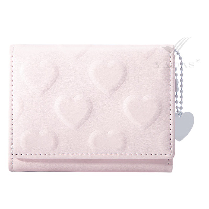 [Adornos de amor] Yadas de las mujeres pequeña cartera al por mayor amor en relieve pu corto monedero cartera